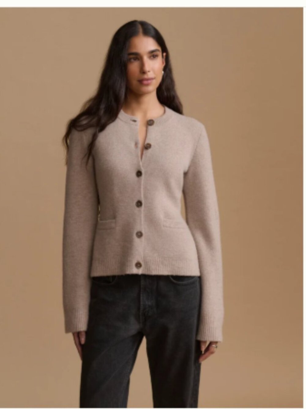 Jenni Kayne Cooper Cardigan Wool Cashmere Sweater Button Front Taupe Sz S